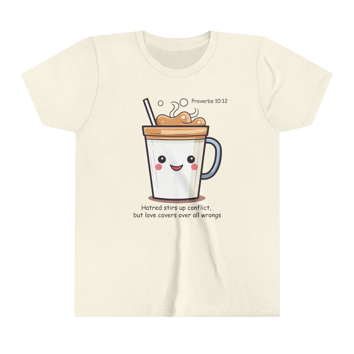 Kawaii Coffee Character With Bible Verse T-Shirt - Youth