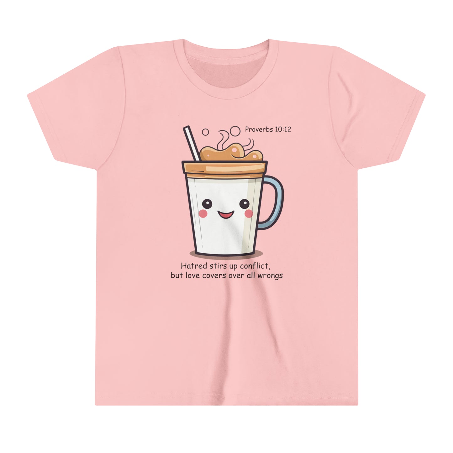 Kawaii Coffee Character With Bible Verse T-Shirt - Youth