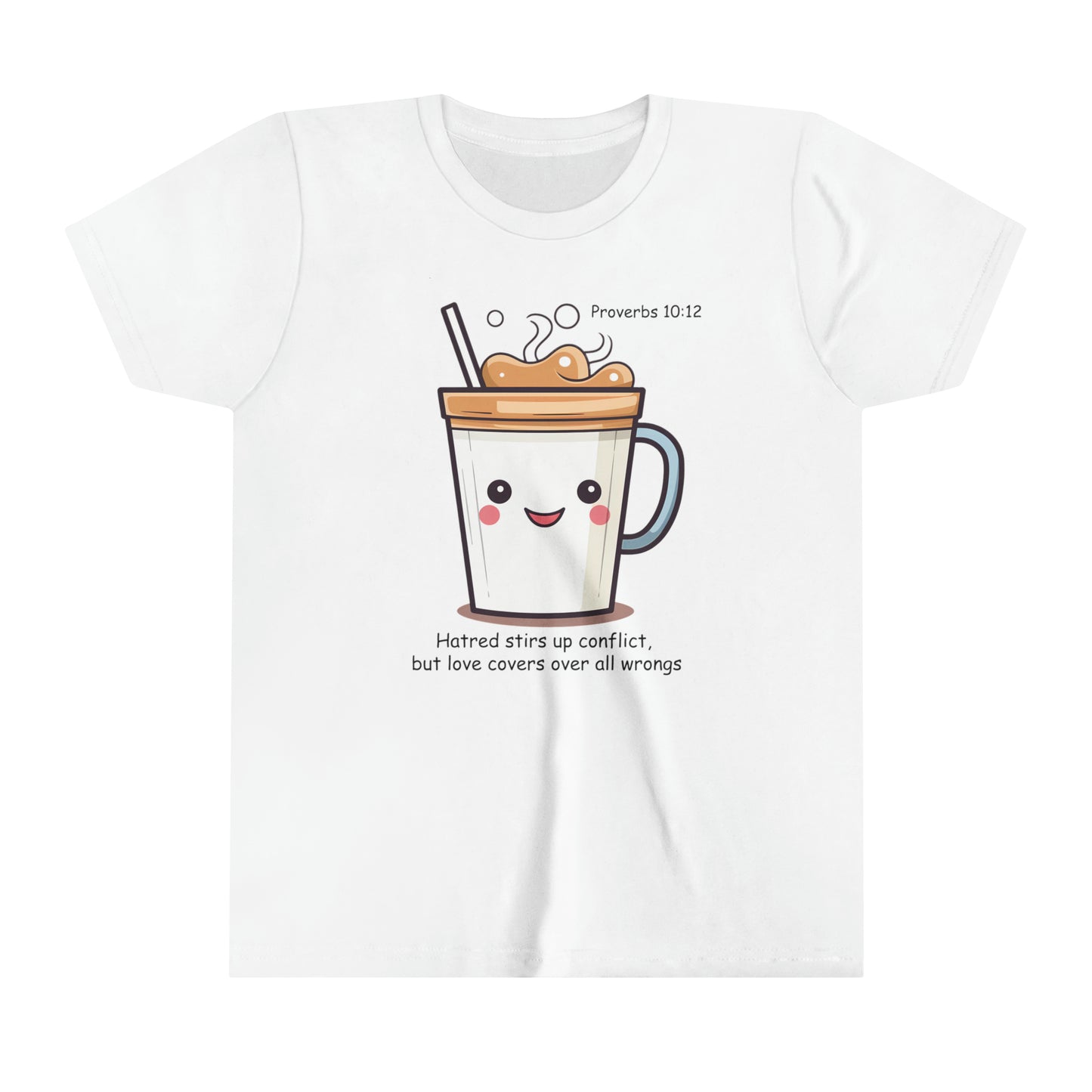 Kawaii Coffee Character With Bible Verse T-Shirt - Youth